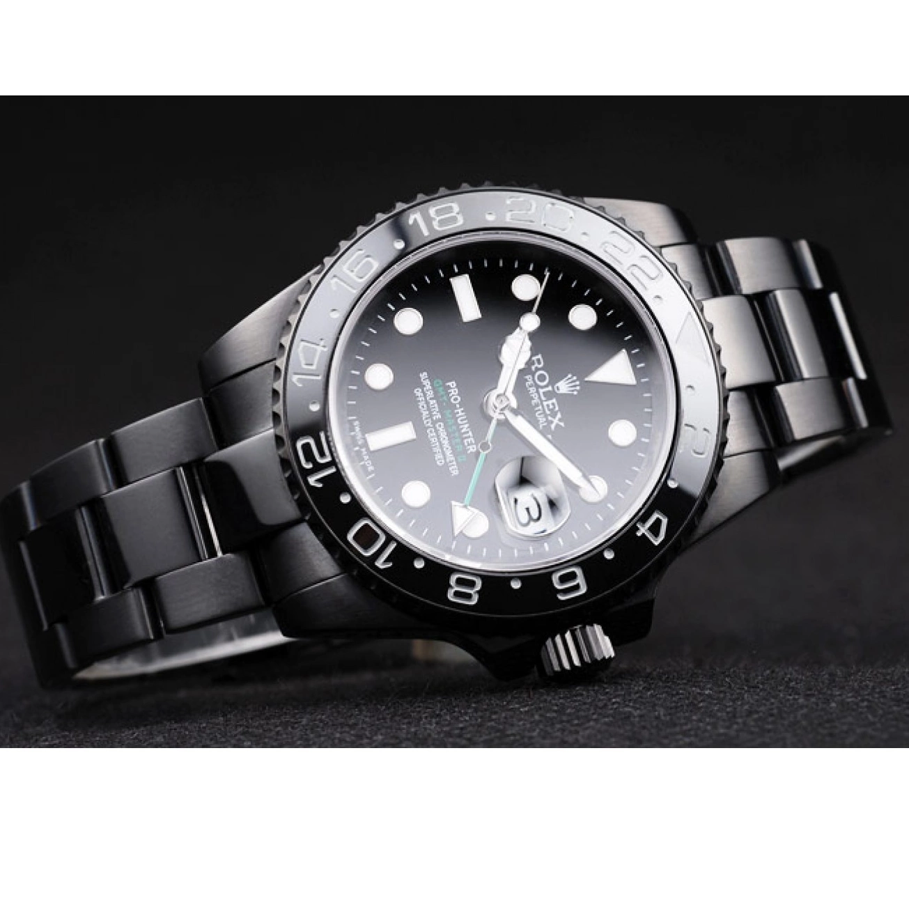 Aaa fake watches Black Pro-Hunter Swiss Steel II Black Master Dial Strap Rolex GMT 0709